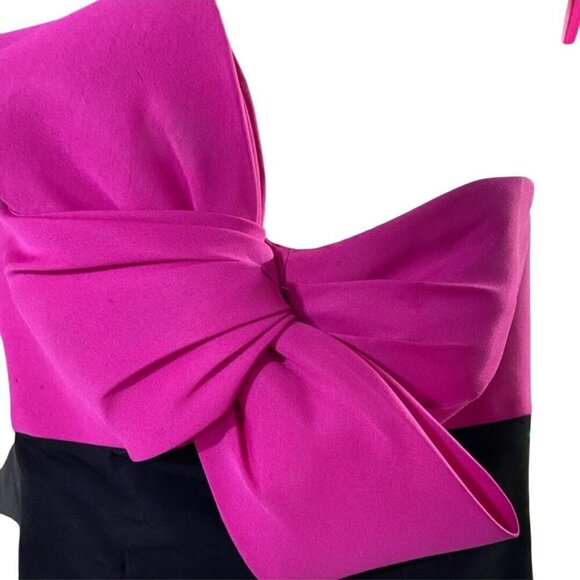Jovani NWT Designer Black Full Skirt Hot Pink Bow Bodice Strapless Gown Size 8 - Picture 3 of 8